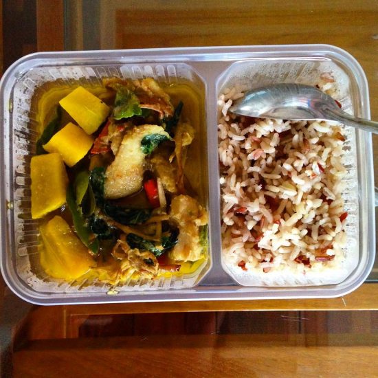 Fish green curry with brown rice