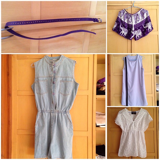As per your request, here is my shopping haul of August 2015 episode 1. @rosakul They are mostly in purple color. Haha #serebiishoppinghaul ..................................💜 purple belt............................................💜 purple elephant comfy shorts (backpacker's style).....................................💜 romper jeans......................................... 💜 purple dress with black stripe in front...💜 sweet white top