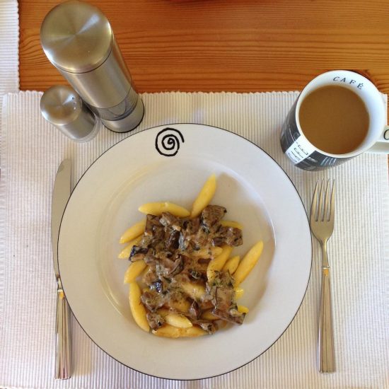 Potato pasta with mushroom sauce (Markus' dad picked mushrooms from the Forrest)