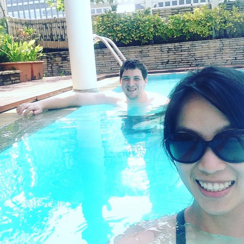 Im having a Pool party with Nong James @armyxxl is working awwww poor hubby. We missed you in the pool.