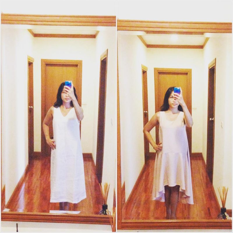 White linen dress and pink mermaid dress by @fiore_cotton  I love your work. Thank you!