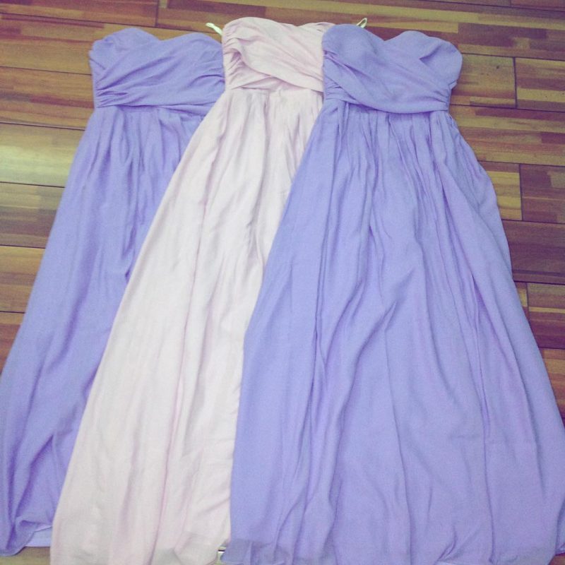 Purple and pink bridesmaids' dresses