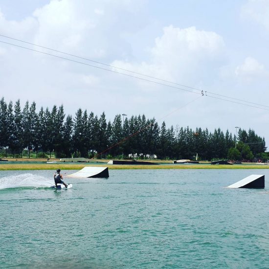 The birthday boy is happy when he is riding on his wakeboard. 😊