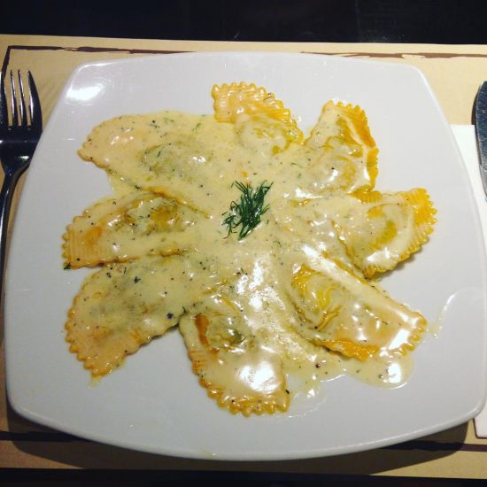 Salmon ravioli