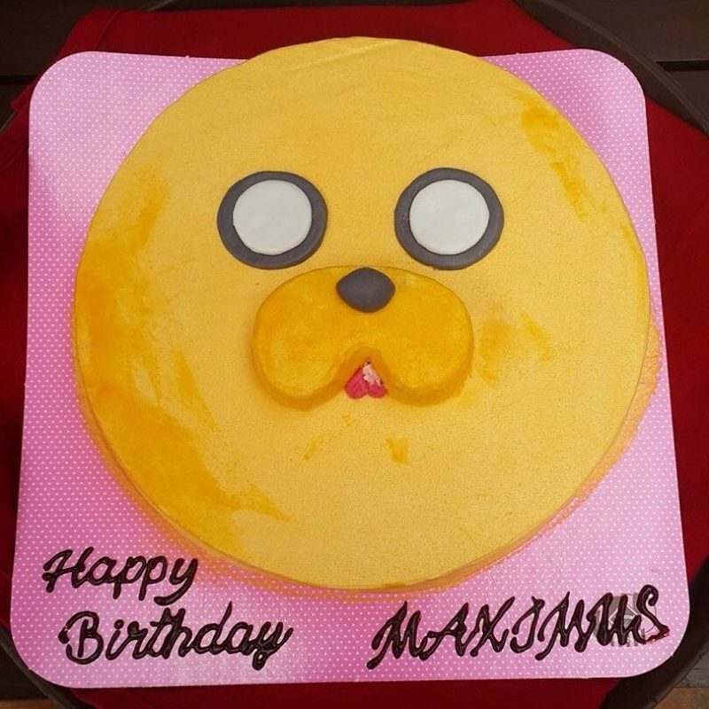 Today is my friend, Maxim's birthday. We gave him Jake the dog from Adventure time cake.