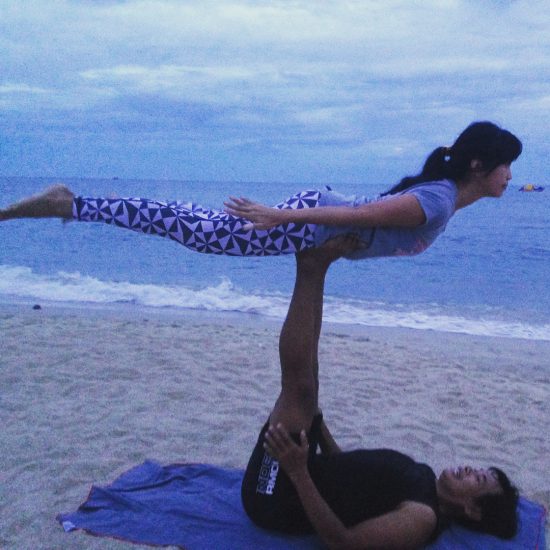 Practicing Acro yoga with my teacher .. like I believe I can fly.. lol 😂