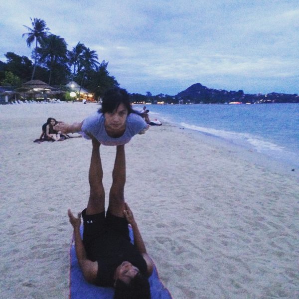Practicing Acro yoga with my teacher .. like I believe I can fly.. lol 😂