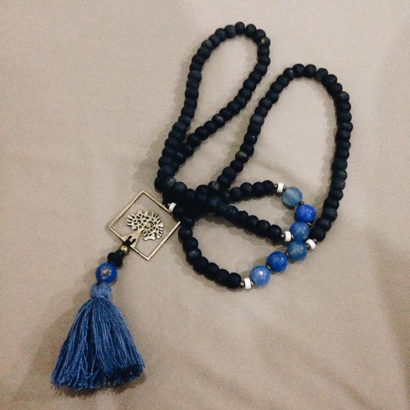 I recently bought my first mala necklace for my meditation practice. If you are a yogi, you may know already yoga is not just about postures (asana). According to light on yoga, the states of yoga are 
1. Universal moral commandments 
2. Self purification by discipline 
3. Asana (postures)
4. Rhythmic control of the breath 
5. withdrawal and emancipation of the mind from domination of the senses and exterior objects 
6. Concentration 
7. Meditation 
8. A state of super consciousness brought about by profound meditation in which the individual aspirant becomes one with the object of his meditation.. Tomorrow will be my day 1 of meditation practice. Will share with you more how it went. Namaste 🙏🏻