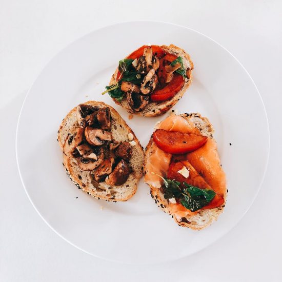 Things on toast.. 1 mushrooms with sage 2. Amazing Tomatoes & roasted garlic 3.smoked salmon