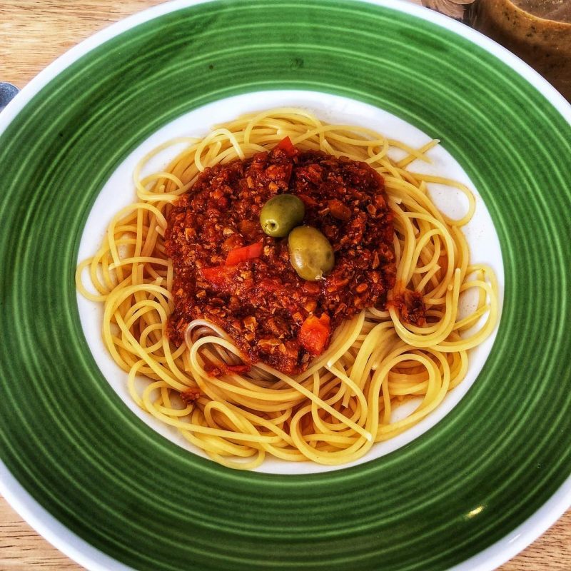 Yummy vegan mushroom spaghetti bolognese at @funkyvegecafe
