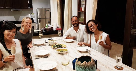 It was all about last night. P’ @renuka_samui  cooked Thai food (mushroom soup, stir-fried green veggie with eggs, sour curry, fried eggs and banana with coconut milk) for us. Everything was so yummy. I was drinking ginger ale mixed with water 💧 in the champagne glass🍾 🥂 as my stomach can’t still handle alcohol. Hehe 😜 we had a blast. Thank you for having us.