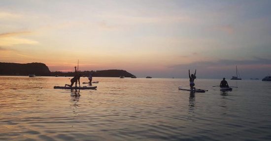 SUP yoga after evening paddle