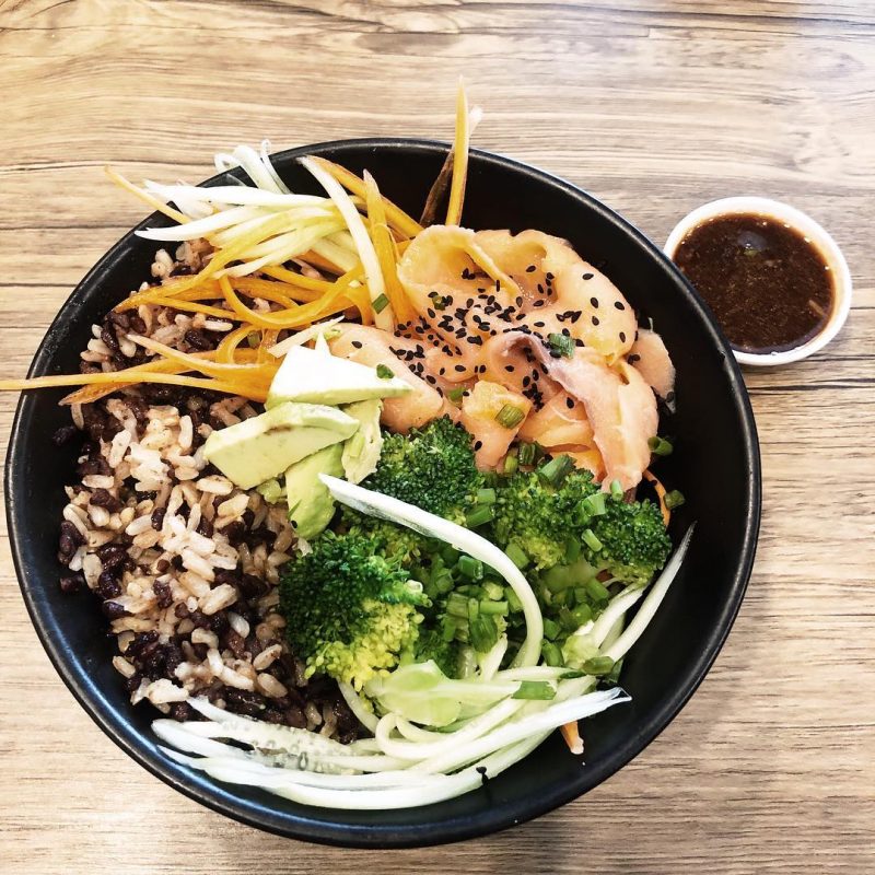 We had brown rice salmon sushi bowl and chicken mango bowl at the hungry wolf. I love that they have options for vegan, vegetarian, seafood and meat eaters. The food are great! Highly recommend it!